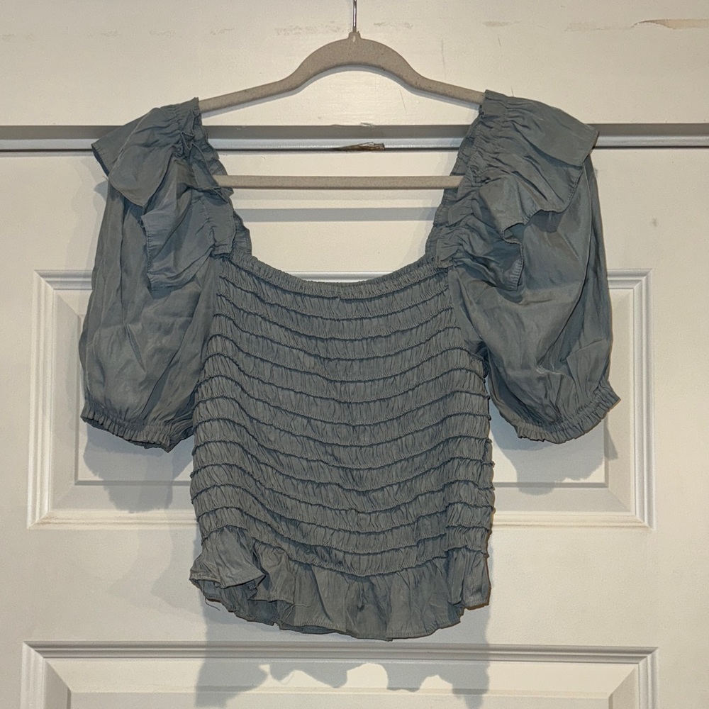 Mustard Seed Blue Ruffled Blouse